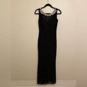 Black lacy boat neck cocktail dress